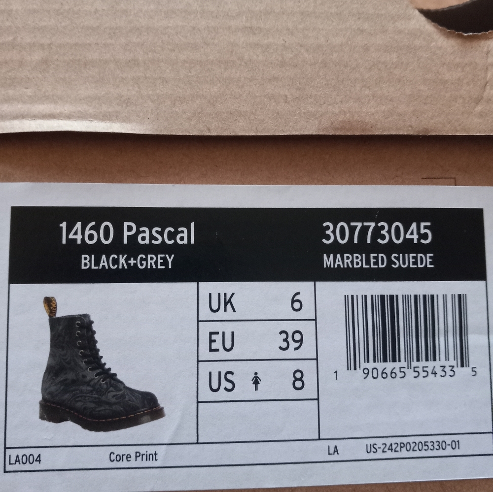 Dr. Martens size 8 women's boots. Black and Grey. Never been worn still in box